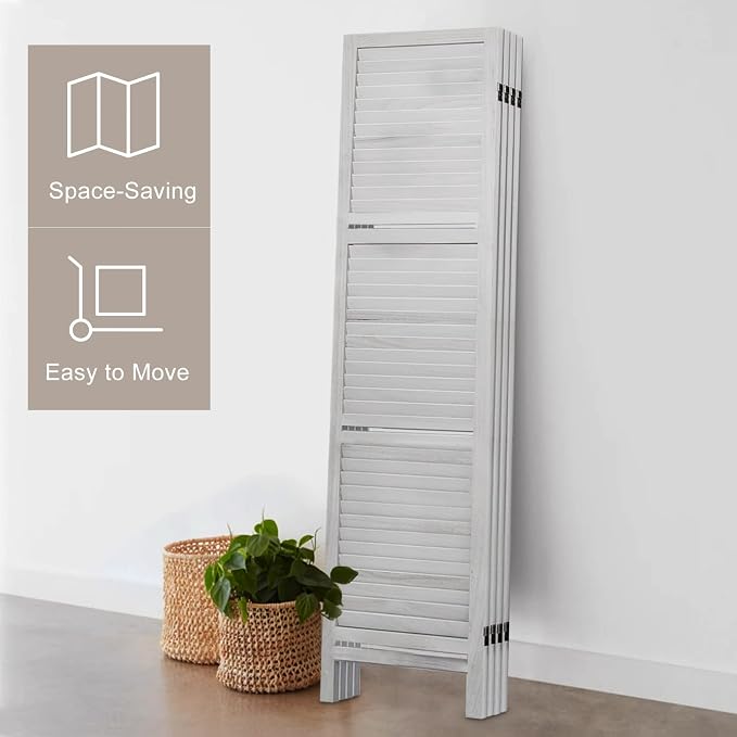Room Divider with Shelves, 6 Panel Grey Privacy Screen | Partition Room - Image 5