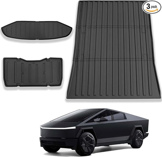 3Pcs for Tesla Cybertruck Trunk Mats Accessories 2024 2025 Custom Fit All Weather TPE Cargo Liner,Heavy Duty Pickup Truck Bed/Lower/Frunk Mat