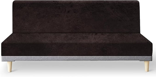 molasofa Leather Like Stretch Futon Slipcover Armless Futon Bed Sofa Cover Furniture Protector with Elastic Bottom, Soft and Washable Futon Cover for Sofa Bed Stay in Place（Larger，Chocolate）