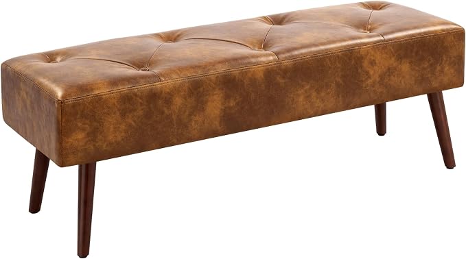 44 Inch Tufted Leather Bench, Leather Footrest Stool Bedroom Bench Seat - Image 10