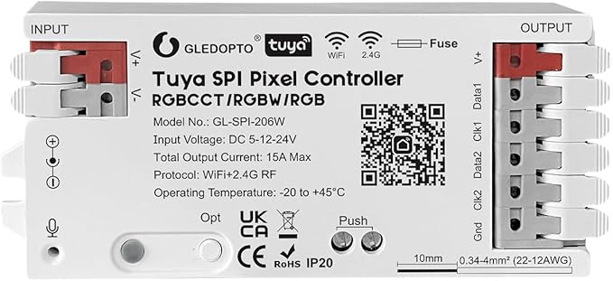 Sogledwow WiFi Tuya SPI Digital Pixel LED Strip Light Controller Smart Life App Control Over 40 Dynamic Lighting Easy to Setup for WS2811 TM1814B TM1934A SK6812 WS2801 WS2805 UCS2904B