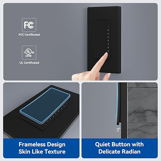 ELEGRP Dimmer Switch, Digital Dimmer Light Switch for LED Lights 150W, INC/HAL 450W, Single Pole LED Dimmer Switch, Needs Neutral Wire, Wall Plate Included, UL Listed, 10 Pack, Matte Black