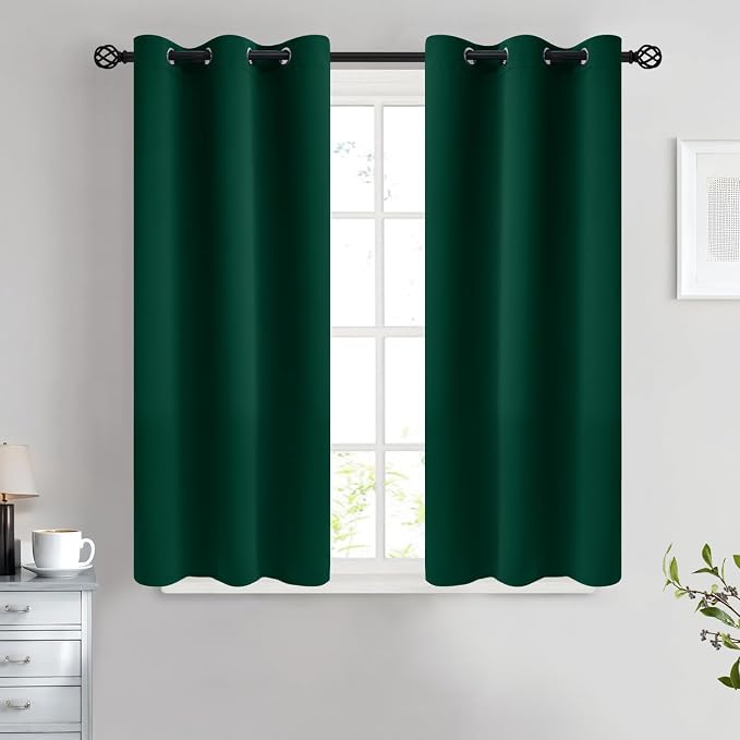 COSVIYA Grommet Room Darkening Dark Green Curtains 45 inch Long by COSVIYA