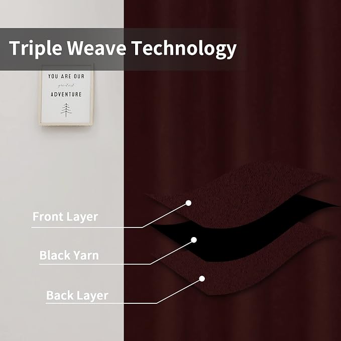 Easy-Going Thermal Grommet Blackout Curtains, 2 Panels 42x54 in, Wine | Machine - Image 3