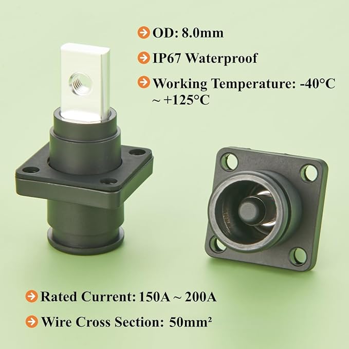 1 Set Battery Energy Storage Connector 200A 50mm² High Current HV Connectors Quick Plug Terminal Right Angle Plug and Socket IP67 Waterproof Power Adapter (Black, 200A)