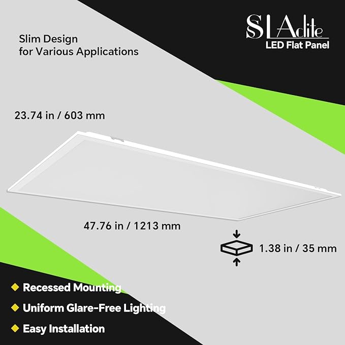 SLAclite 4 Pack 2x4 LED Flat Panel Light 50/40/35/30/25W 6500lm Adjustable, 0-10V Dimmable LED Flush Mount Ceiling Light Fixtures, 2.7K/3K/3.5K/4K/5K Selectable for Office Kitchen Garage - ETL Listed