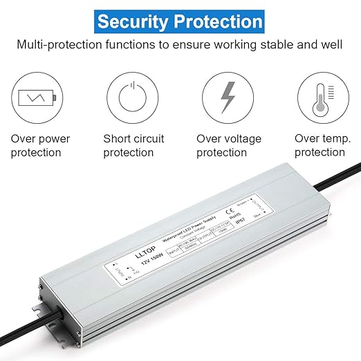 LED Power Supply 150 Watts LLTOP Waterproof IP67 LED Driver 100-264V AC to 12V DC 12.5A Low Voltage Transformer Converter Ultra Slim Power Adapter for Indoor Outdoor LED Lights
