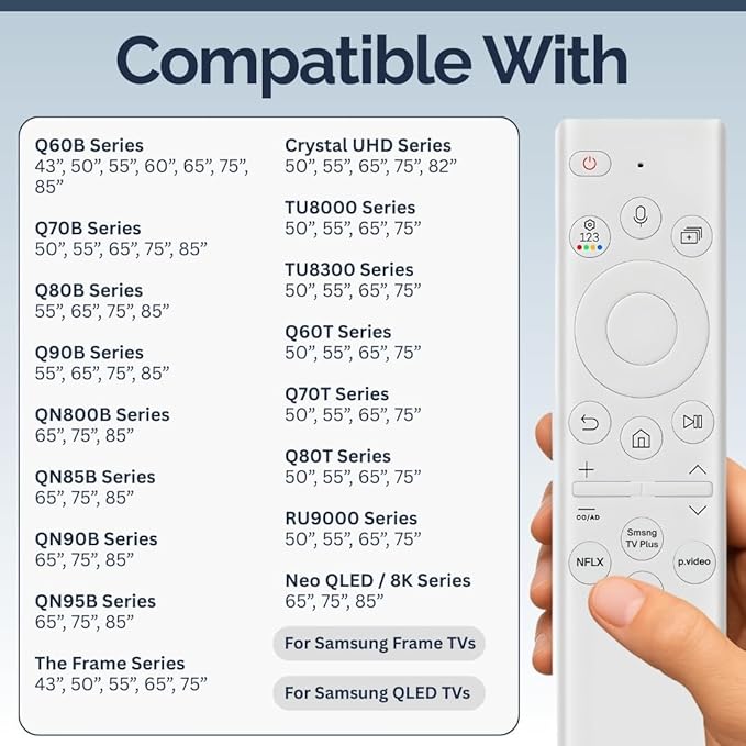BN59-01391A Samsung TV Remote Control Replacement for Smart TV - Easy Setup, Universal Bluetooth/IR Voice Remote, Solarcell - Works with Samsung QLED, Frame, Crystal UHD, 4K, & LED Smart TVs, White