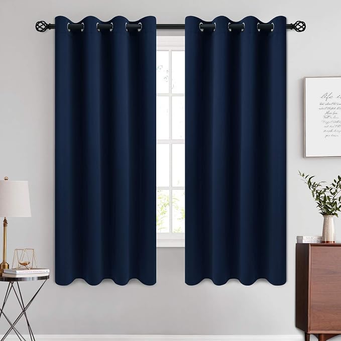 COSVIYA Grommet Room Darkening Navy Blue Curtains 63 inch Long by COSVIYA