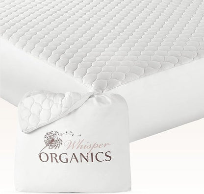 100% Cotton Organic Mattress Pad - Breathable & Cooling Mattress Protector Twin XL Size - Premium 300GSM Quilted and Noiseless Machine Washable Organic Mattress Protector (White, Twin XL)