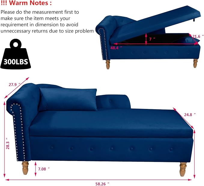 Aoowow Blue Velvet Bedroom Storage Bench End of Bed, Rolled Arm Couch Indoor - Image 2