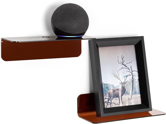 OAPRIRE Acrylic Floating Wall Shelves Brown, No Drill, 9 Inch 2 Pack | Strong by OAPRIRE