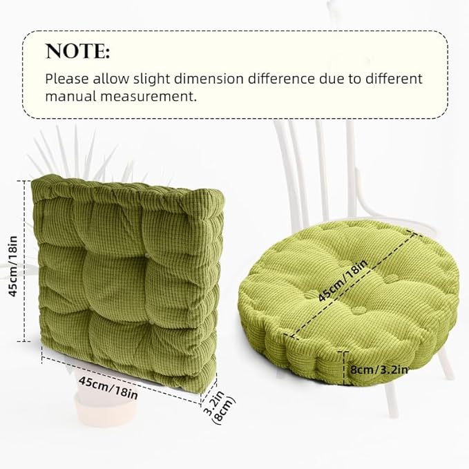 Meditation Floor Pillow Set of 2 Large Square and Round Floor Cushions for Adults Brown Corduroy Floor Seat Pillows Cushion for Living Room Balcony Tatami Yoga,18x18 Inch