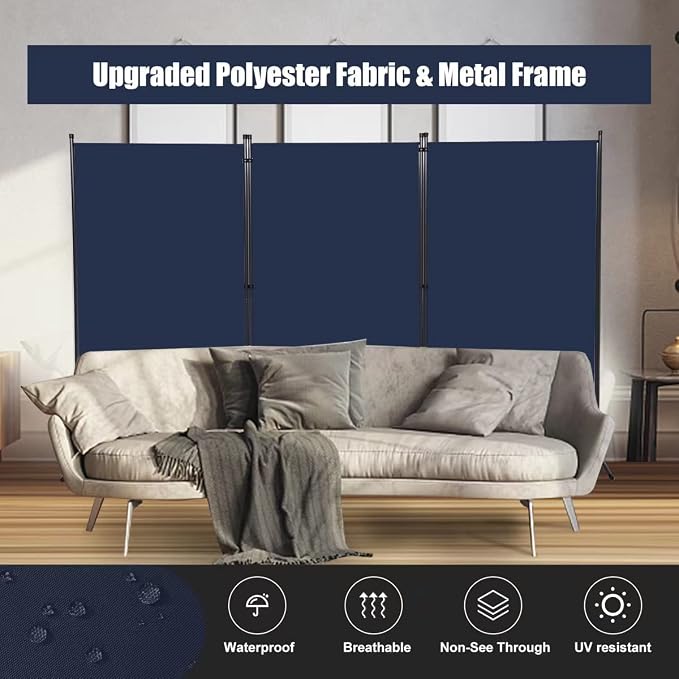 3 Panel Folding Room Divider, Sturdy Frame Freestanding Wall Divider | - Image 4
