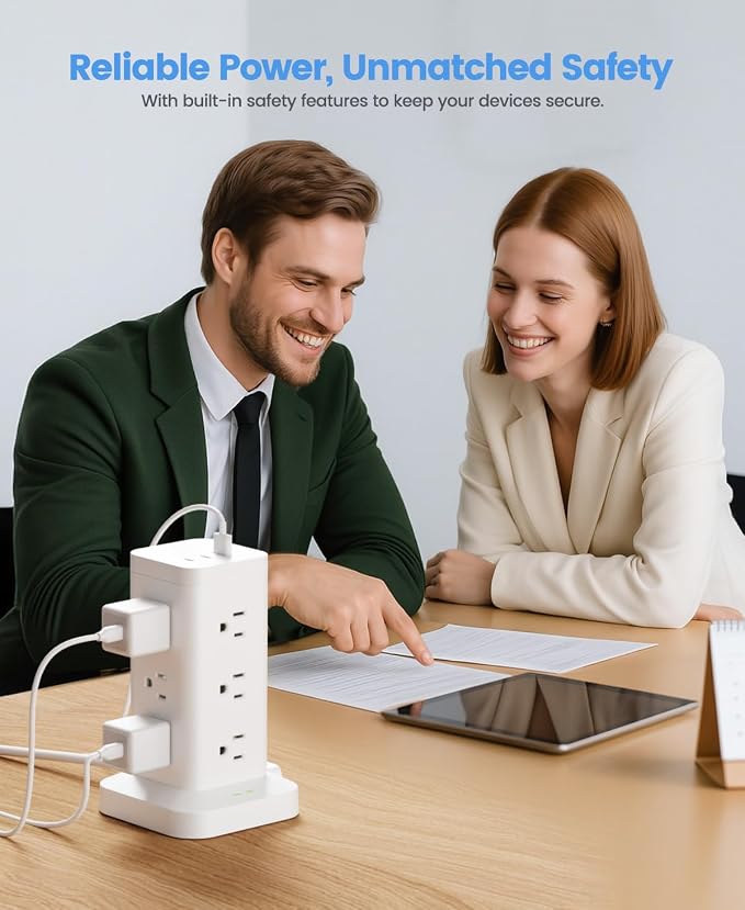Power Strip Tower with Surge Protector 1800J, Fast Charging Tower PD20W USB-C - Image 9