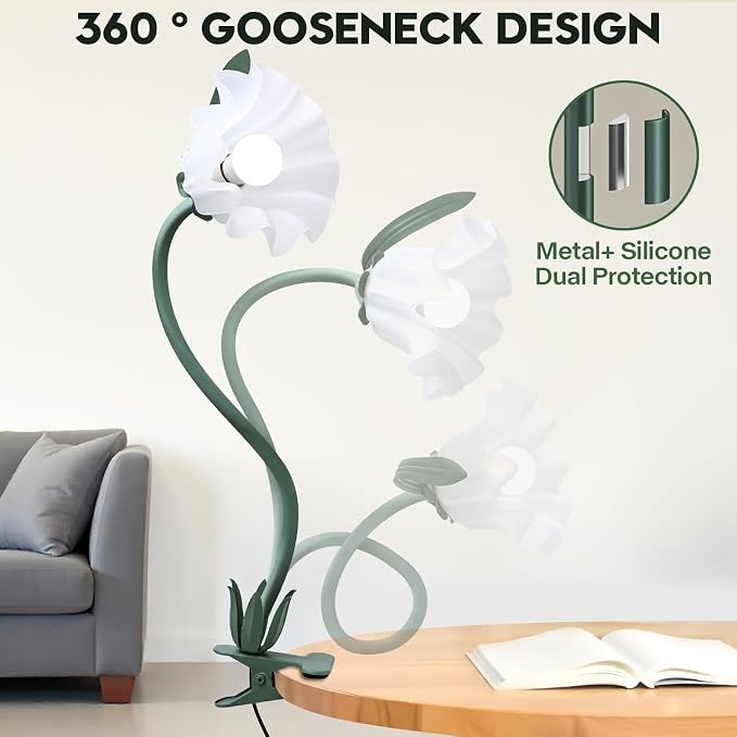 Clip On Flower Lamp for Bedroom, Aesthetic Bedside Reading Light - Image 8