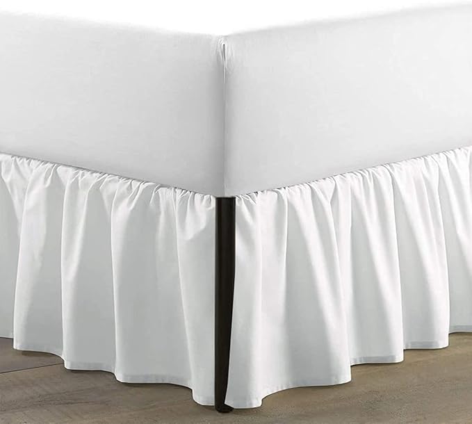 SKY BEDDINGS - Full Size Ruffled Bed Skirt with Split Corners - 18 Inch Drop Dust Ruffle Bed Skirt with Platform Three Sided Coverage - 100% Microfiber, White