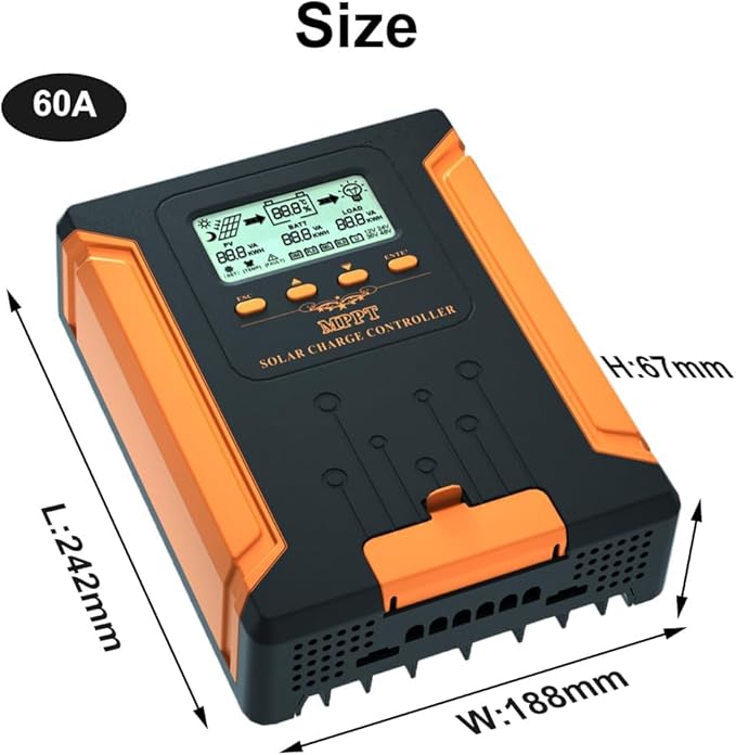 iSunergy 60A 180V MPPT Solar Charge Controller 12V/24V/36V/48V Auto, Heat-Dissipating Metal Housing, Dual Fans, and LCD Display, for LiFePO4, Gel, Lithium, SLD, FLD, and Ternary Battery