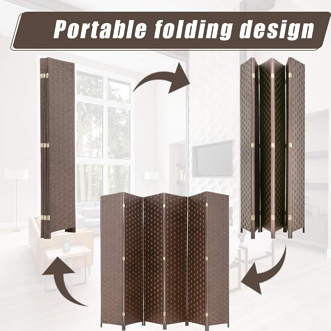 Room Divider Wood Screen 6 Panel Folding Portable Partition Screens Wooden Mesh - Image 5