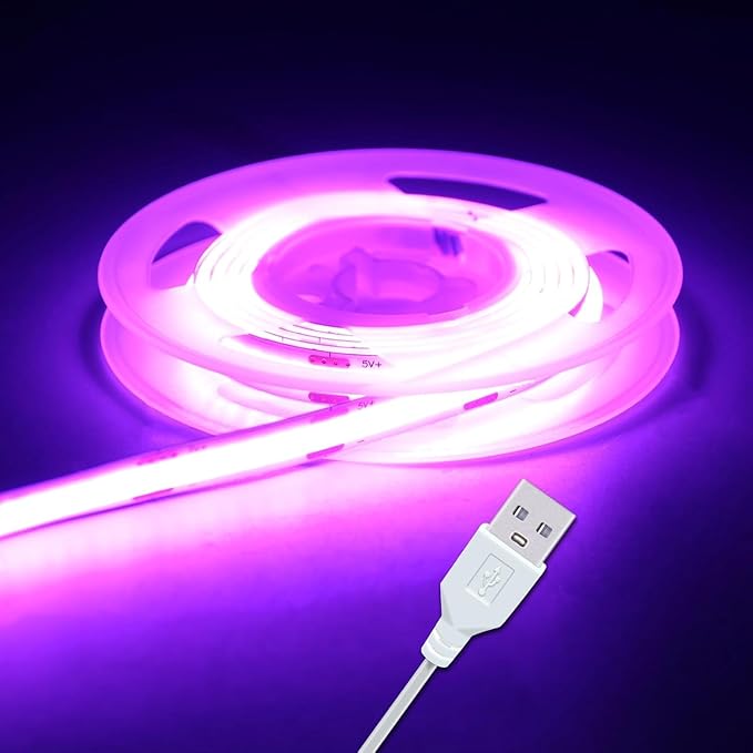 UVTaoYuan Short LED Strip Lights Purple 5V USB Not Dimmable Flexible COB LED Rope Lights 320LEDs/m Purple Super Bright Bendable Small Tape Lights for Living Room TV Lights Decoration (3.28FT/1M)