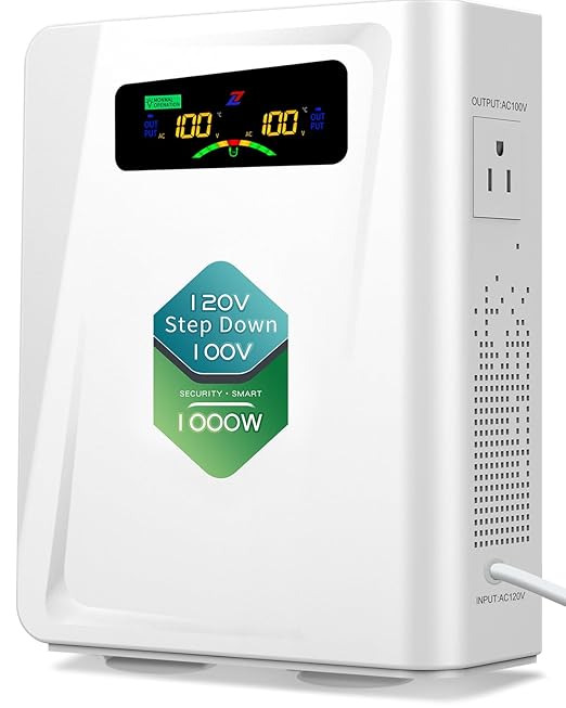 ZHENGXI 120v to 100v Step Down Transformer 1000W Power Voltage Converters, No Noise, Ten Protection Functions,Using Japan Appliances in US