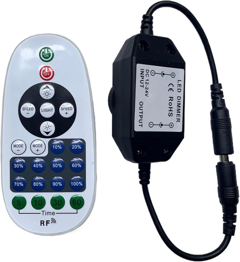 RF Single-Color LED Dimmer Light Controller, Replacement Remote for Neon Signs, Knob LED Strip Dimmer - 23-Key Dimmer with Timer, 12V Compatible Wireless Remote Controller, Custom Neon Remote Control