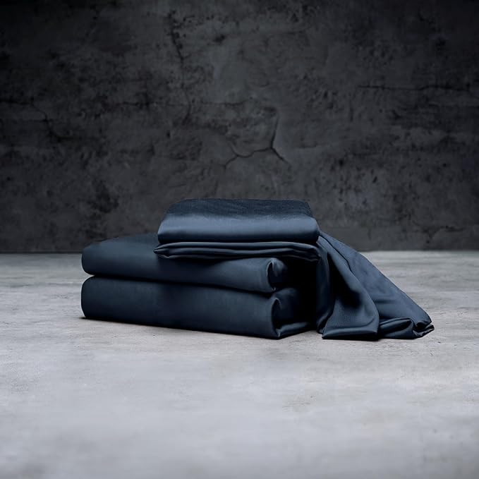 LUXOME Luxury Sheet Set | 100% Rayon (Viscose) from Bamboo | Full Size - Navy | Deep Pockets | 4-Piece Set (Fitted, Flat, 2 Pillowcases)