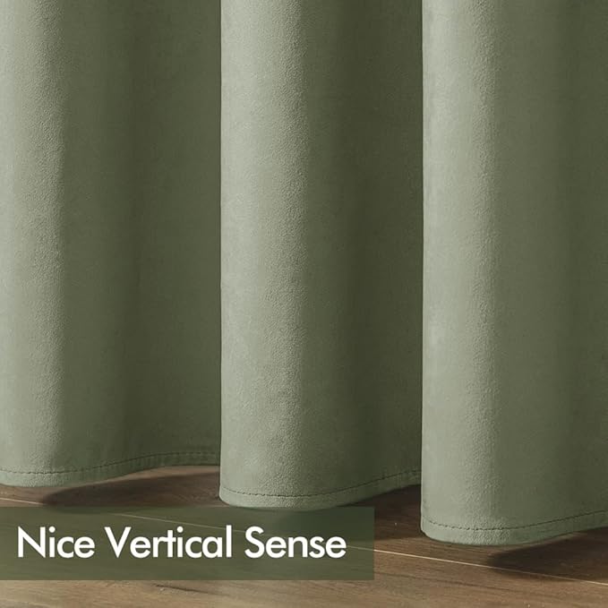 MIULEE Velvet Curtains Sage Green 52 x 96 Inch Length Set of 2 | Grommet Drapes - Image 6