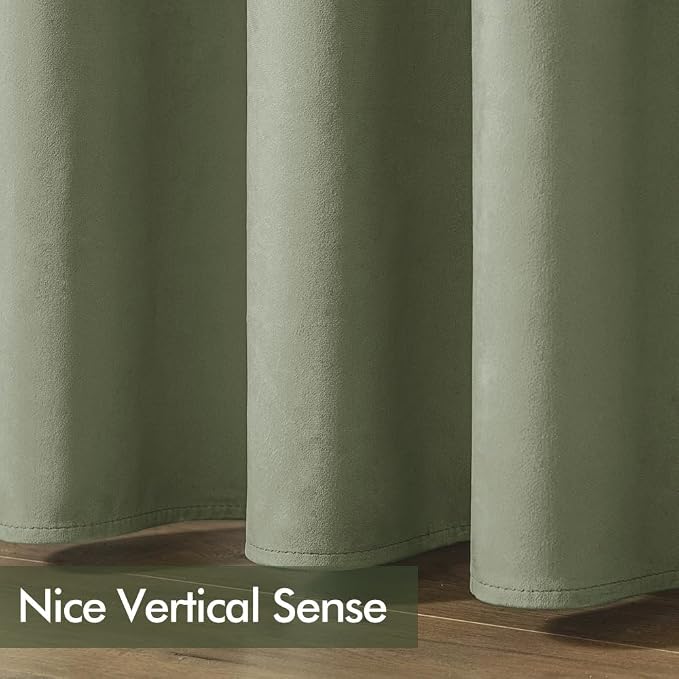 MIULEE Velvet Curtains Sage Green 52 x 84 Inch Length Set of 2 | Grommet Drapes - Image 6