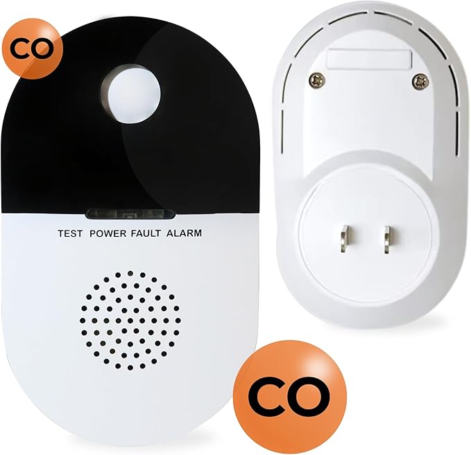 Plug-in Carbon Monoxide Detector – UL 2034 Certified with Loud Audible and Visual Alarm at 300 PPM – Continuous Low-Level CO Detection, Durable Design – Perfect for Homes, Kitchens, RVs, and Travel