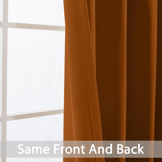 Yakamok Blackout Curtains 38x84 inch Burnt Orange Thermal Drapes-Bedroom | 2 - Image 4