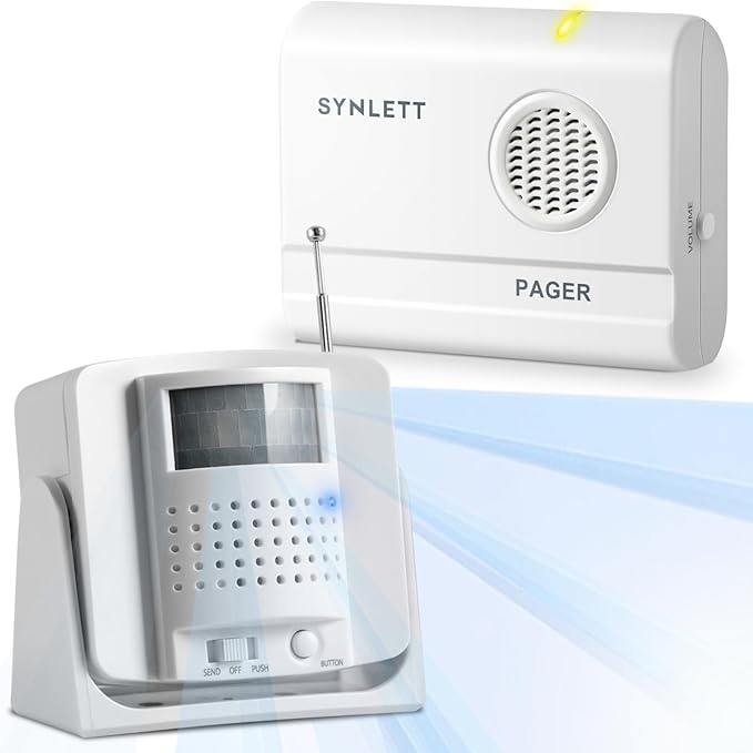 SYNLETT Bed Alarm Caregiver Pager with Wireless Motion Sensor Alarm Indoor Fall Prevention for Elderly Monitoring Seniors Dementia Patients Seniors Home Door Chime