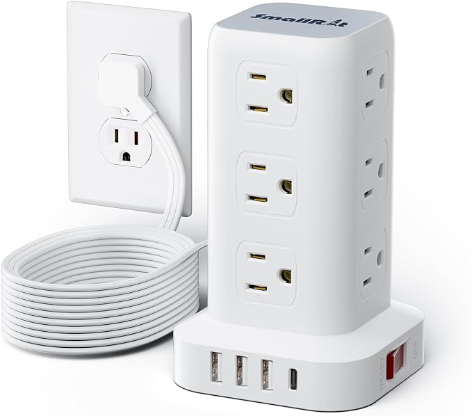 Extension Cord with Multiple Outlets, SMALLRT Flat Plug Power Strip Tower by SMALLRT