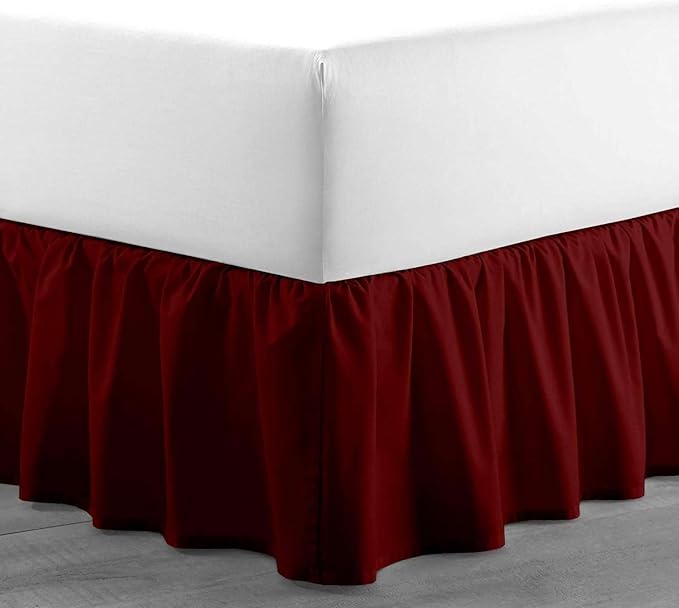 Burgundy Solid Ruffled Bed Skirt Queen-26 Inch Drop Split Corner, Microfiber Bedskirt with Platform Three Sided Coverage