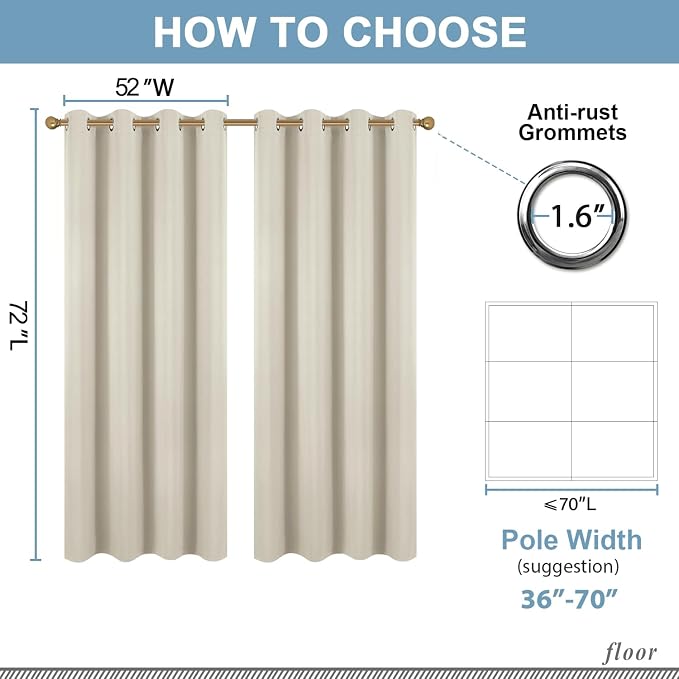 Diraysid Light Beige Grommet Blackout Curtains - Image 6