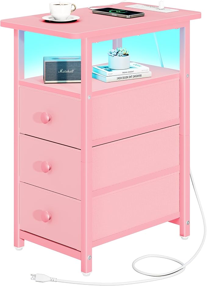 Yoobure End Table with Charging Station, Small Night Stand End Tables Living by Yoobure