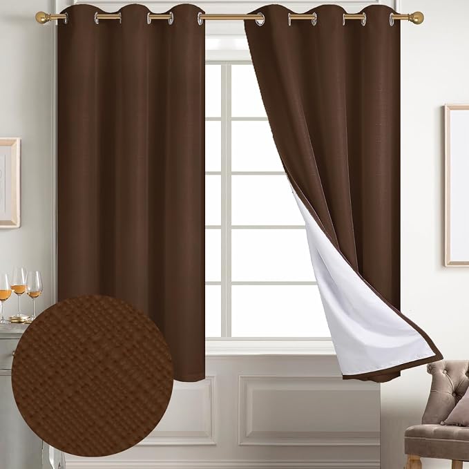 Diraysid 100% Blackout Curtains Chocolate Brown Linen Curtains - Image 2