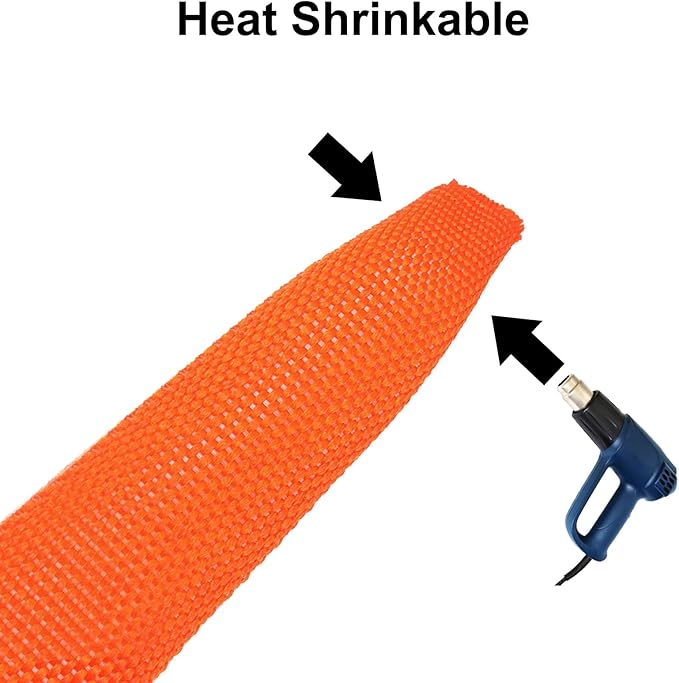 MECCANIXITY Braided Cable Sleeves Heat Shrinkable Fabric Sleeving, 7/8" 3ft Orange 2:1 Ratio Heat Shrinkable Cord Protector for Harness Cable, Network Cable Protection, Cable Management