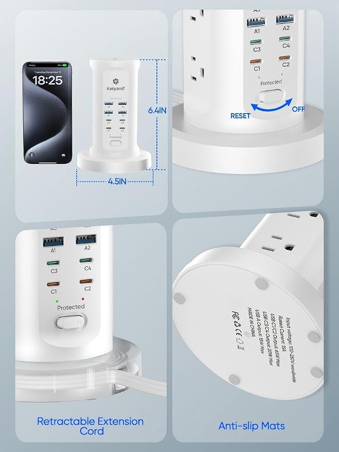 Kakyanill 115W USB Charging Station, Power Strip Tower - Image 6
