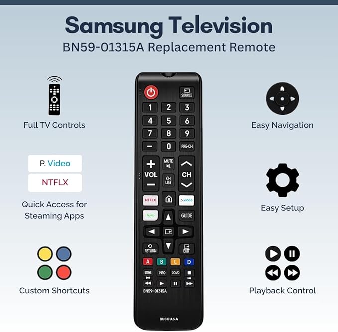 2 Pack BN59-01315A Samsung TV Remote Control Replacement for Smart TV - Easy Setup, Durable Design, Universal IR Remote, Streaming Shortcuts - Works with Samsung Smart TV, LCD, LED, HDTV, 3D Models