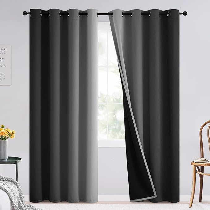 SimpleHome 100% Blackout Ombre Bedroom Curtains Black and Greyish White by SimpleHome