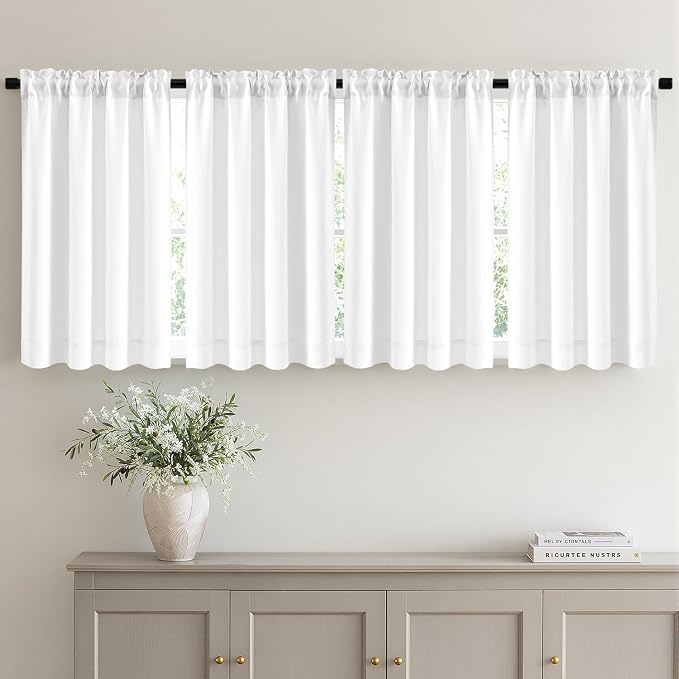 MIULEE Set of 4 Pure White 45 Inch Short Blackout Kitchen Window Curtains | by MIULEE