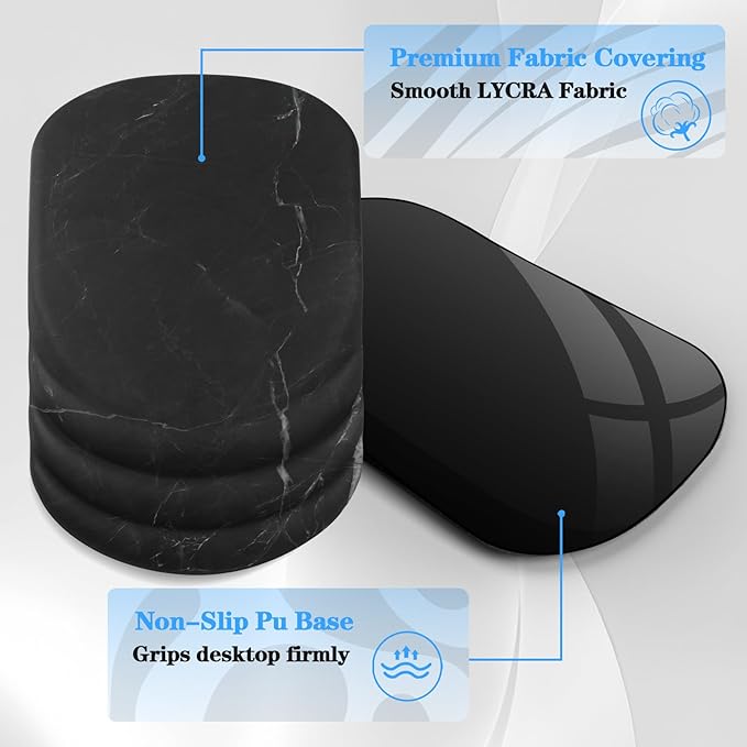 Mouse Pad Wrist Wrist Rest, Comfortable Memory Foam Wrist Rest, Non-Slip PU Base, Ergonomic Wrist Support and Arm Rests for Gaming, Office, Computer Use, Relieve Typing Pain （Black Marble）