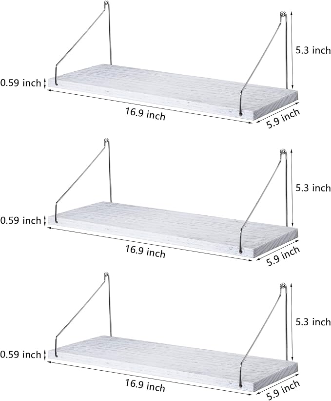Floating Wall Shelves, Rustic Wood Wall Mounted Shelf Set of 3 | No Drill - Image 3