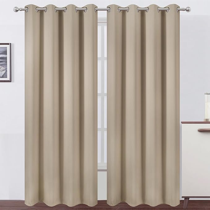 Khaki Thermal Blackout Curtains/52 x 95 Inch/Set of 2 Panels Room Darkening by Lemomo