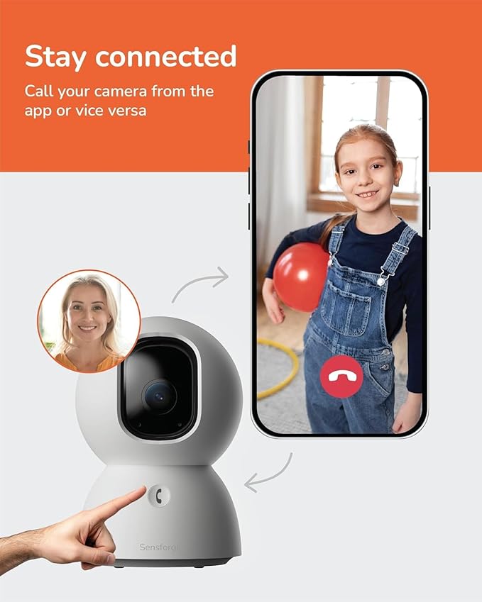Sensforge 2.5K White Indoor Pan-Tilt Dome Security Camera (2-Pack), AI Human & Pet Detection, 360° Coverage, Two-Way Audio, Dual-Band Wi-Fi (2.4G/5G), 64GB SD Card Included, No Monthly Fees
