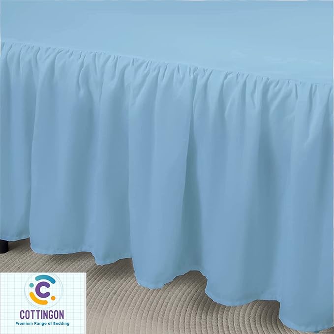Cottingon Ruffled Bed Skirt with Split Corners-Dust Ruffle - 22" Drop 100% Microfiber Soft,Sheen & Luxurious Look - Bed Skirts (Light Blue -Full)