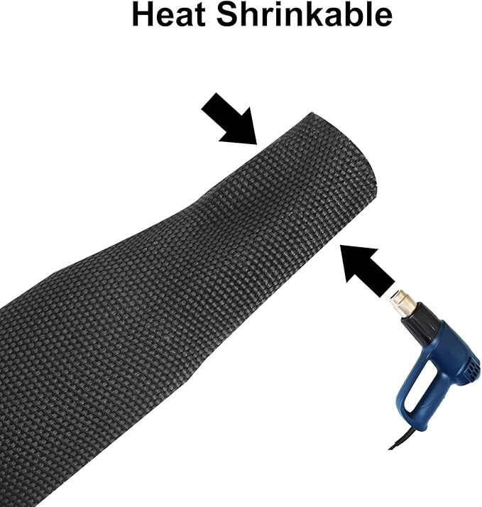MECCANIXITY Braided Cable Sleeves Heat Shrinkable Fabric Sleeving, 2" 10ft Black 2:1 Ratio Heat Shrinkable Cord Protector for Harness Cable, Network Cable Protection, Cable Management