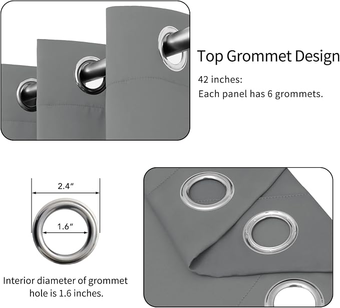 Easy-Going Thermal Grommet Blackout Curtains, 2 Panels 42x45 in, Light Gray | - Image 4