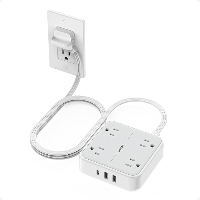 TESSAN Surge Protector Flat Extension Cord 5 Ft, Ring Plug Power Strip | 4 by TESSAN